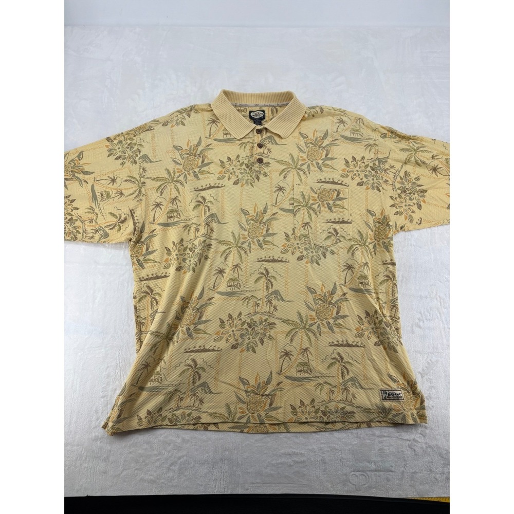 Tommy Bahama Polo Shirt Mens XXL Polo Yellow Tropical Pineapple Cotton 6236